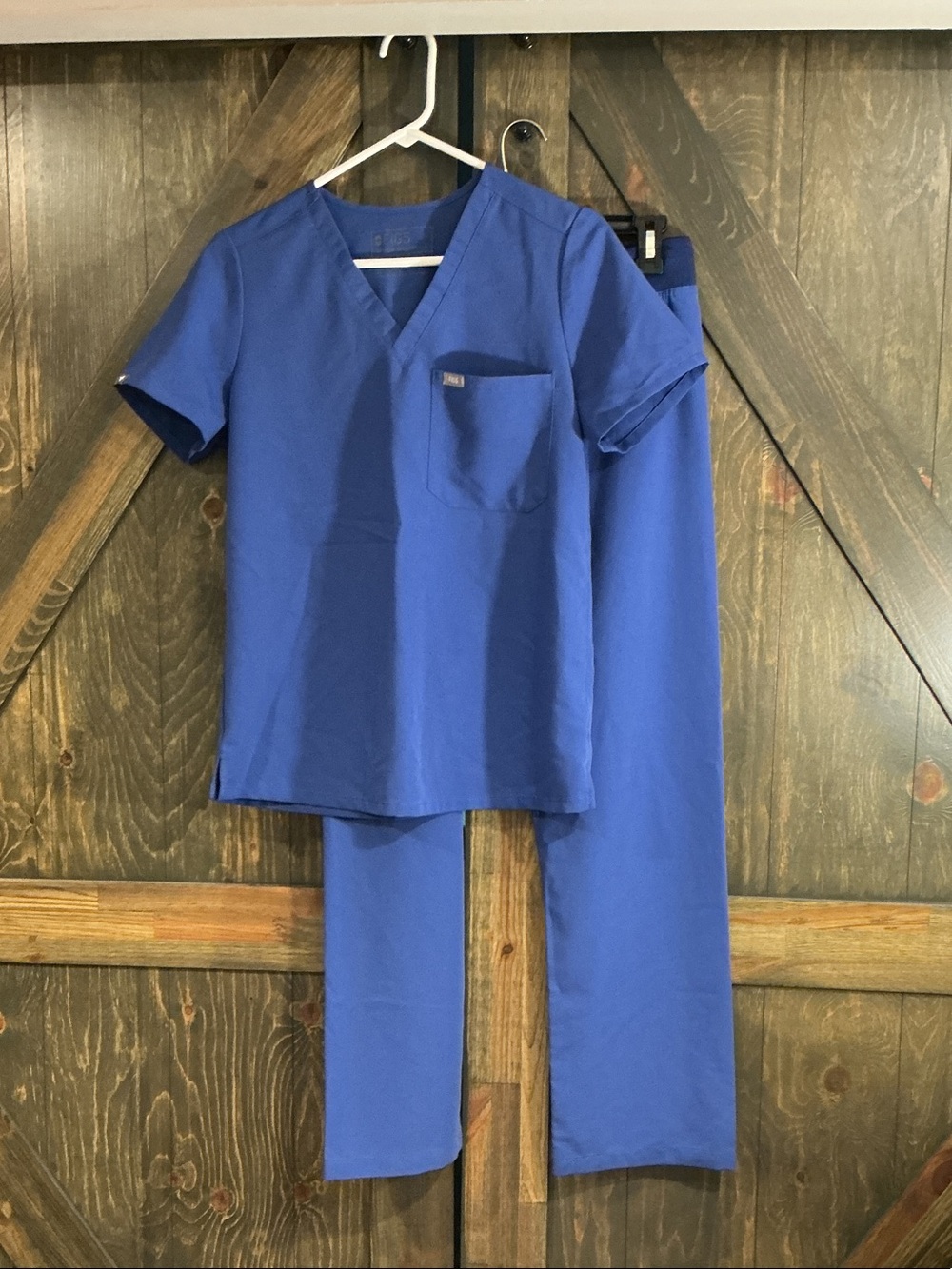 Figs Women’s Royal Blue Scrubs Set - Short Sleeve V-Neck Top & Drawstring Pants